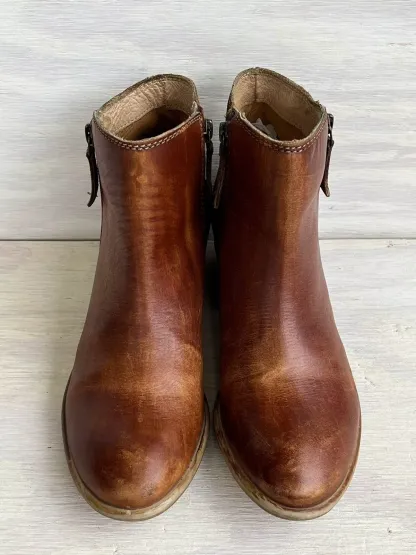 By Bed Stu Liz Distressed Leather & Suede Double Zip Handmade Ankle Boots