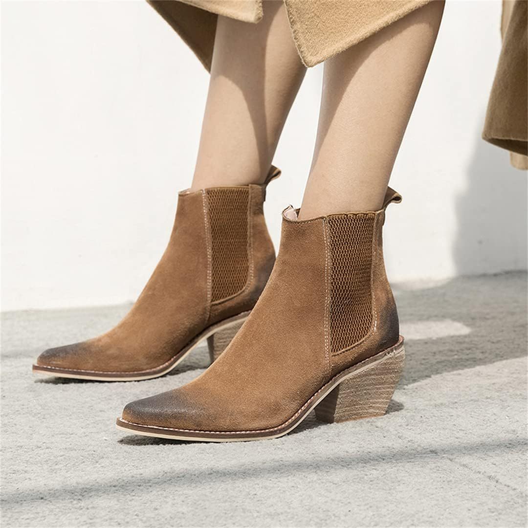 Leather Ankle Boots for Women High Heel Sexy Pointed Toe Winter Fashion Shoes