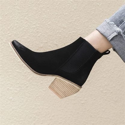 Leather Ankle Boots for Women High Heel Sexy Pointed Toe Winter Fashion Shoes