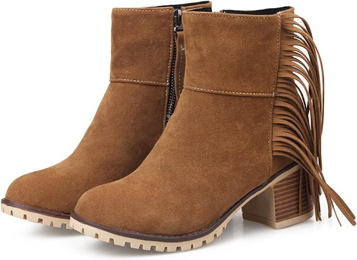 Women Shoes Fashion Ankle Long Boots Thick High Heels Over Knee Pleated Suede Long Boots Tan Flat Boots for Women