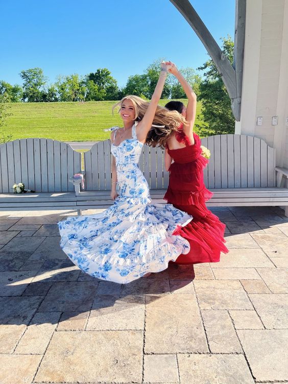 Blue And White Sexy Prom Dress, Long Evening Dress Prom Dresses    S770