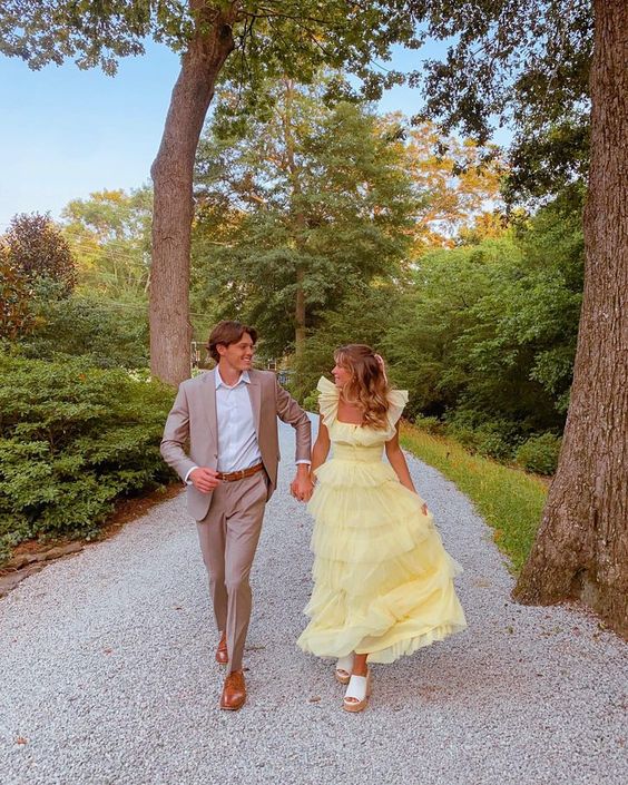 A-Line Yellow Tulle Long Prom Dress,  Tulle Formal Dress