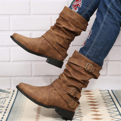 Women's Vintage Buckle Ankle Boots 2025 New Combat Ankle Boots Fashion PU Leather Short Boots Autumn Winter Motorcycle Short Boots Casual Slip-On Ankle Boots Suitable for Outdoor Party