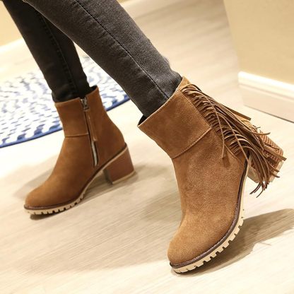 Women Shoes Fashion Ankle Long Boots Thick High Heels Over Knee Pleated Suede Long Boots Tan Flat Boots for Women