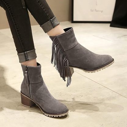 Women Shoes Fashion Ankle Long Boots Thick High Heels Over Knee Pleated Suede Long Boots Tan Flat Boots for Women