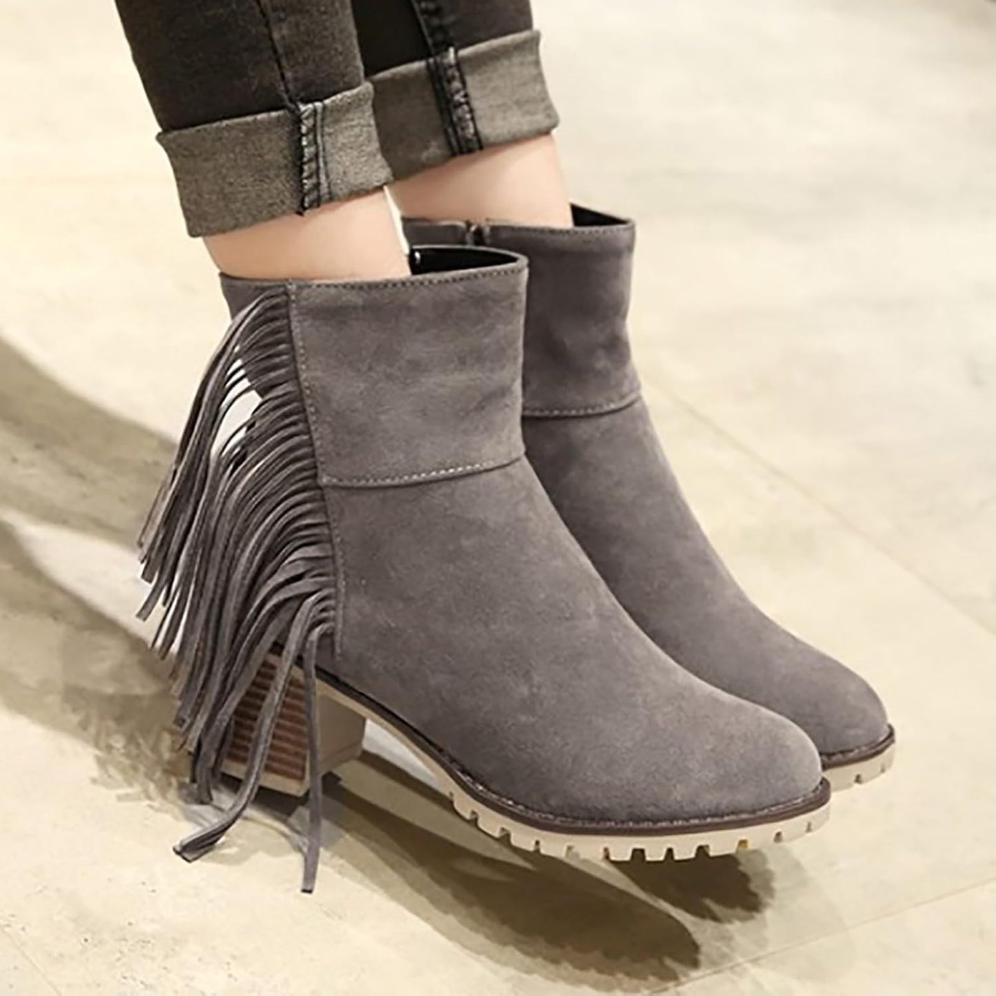 Women Shoes Fashion Ankle Long Boots Thick High Heels Over Knee Pleated Suede Long Boots Tan Flat Boots for Women