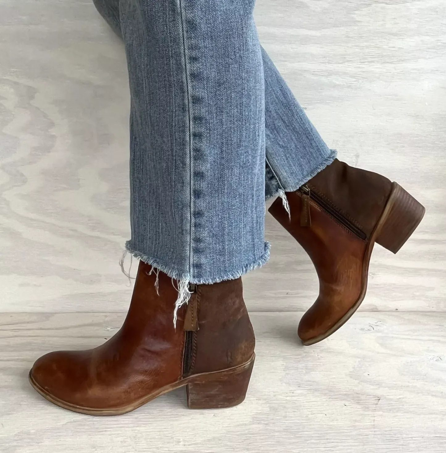 By Bed Stu Liz Distressed Leather & Suede Double Zip Handmade Ankle Boots