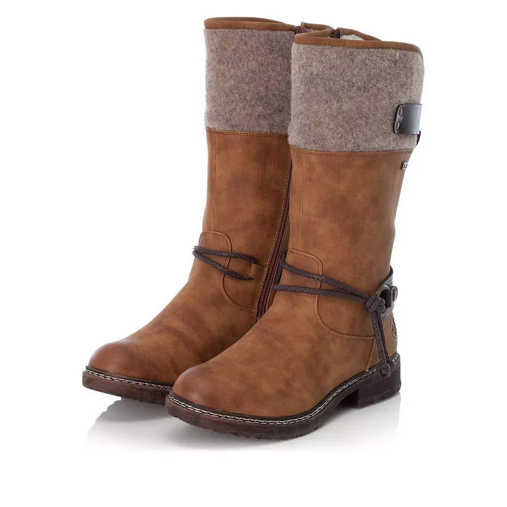 Women'sBrown Autumn/Winter Side Zip Mid-Calf Boots