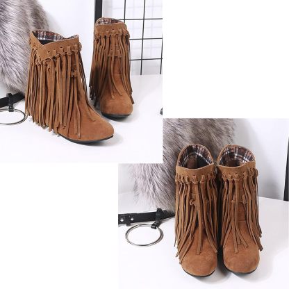 Women's round head artificial PU casual women's leather boots sleeves tassel boots thickened high and low heels women's shoes origin source