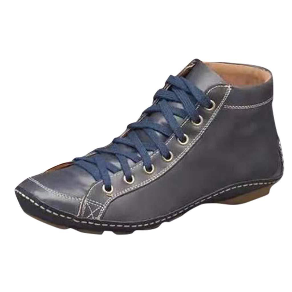 New 2025 Women'S Round-Toe Casual Women'S Leather Boots High Heels Front Lace Martin Boots Shock Absorbing Low Heels Women'S Shoes
