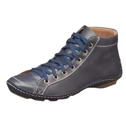 New 2025 Women'S Round-Toe Casual Women'S Leather Boots High Heels Front Lace Martin Boots Shock Absorbing Low Heels Women'S Shoes