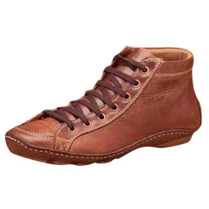 New 2025 Women'S Round-Toe Casual Women'S Leather Boots High Heels Front Lace Martin Boots Shock Absorbing Low Heels Women'S Shoes