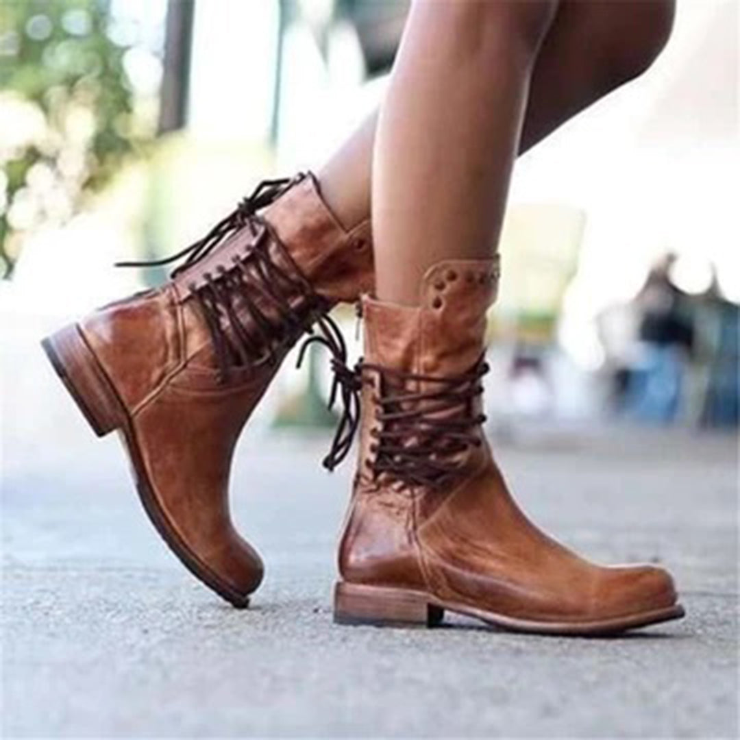 18 autumn and winter low heel square heel rivet mid-tube knight boots for women