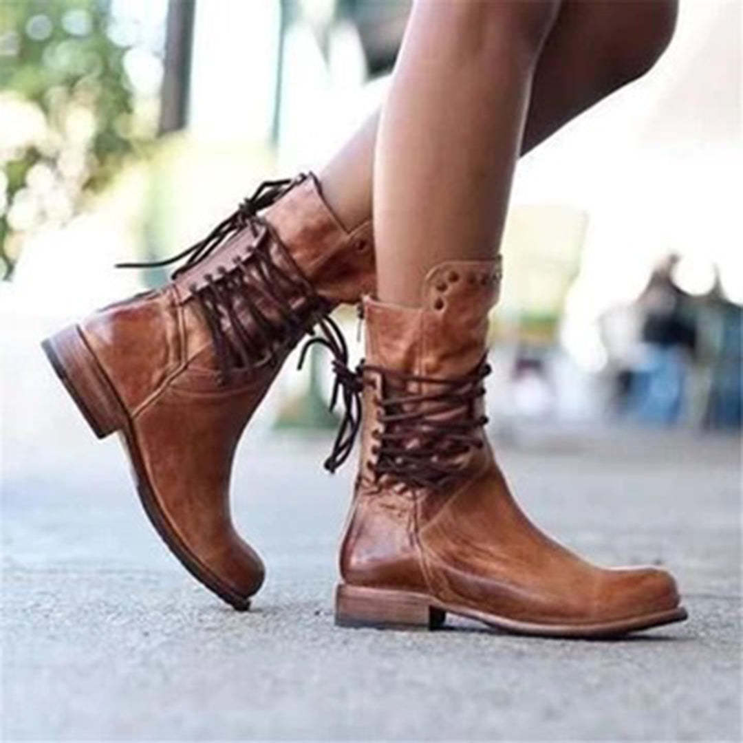 18 autumn and winter low heel square heel rivet mid-tube knight boots for women