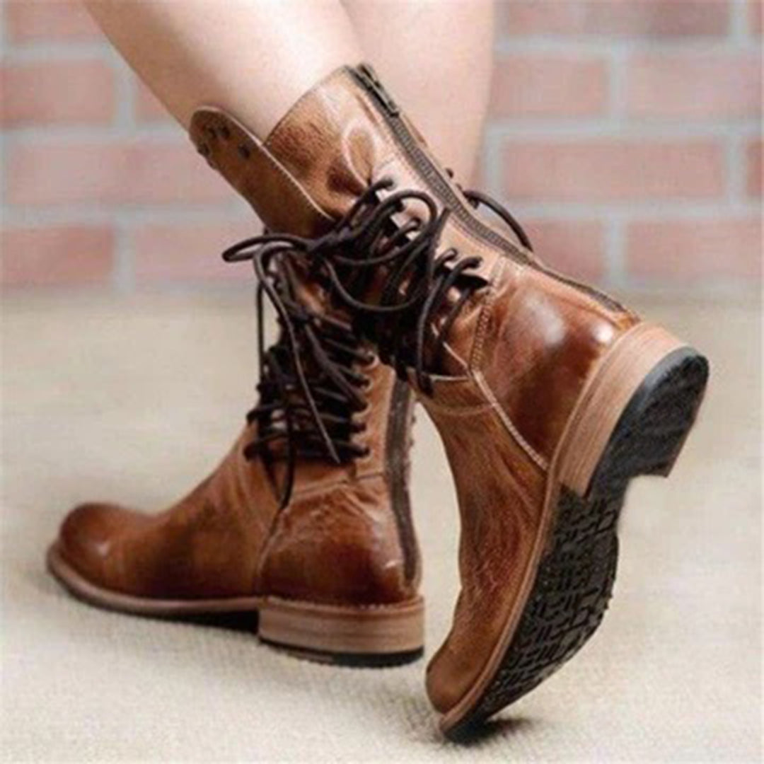 18 autumn and winter low heel square heel rivet mid-tube knight boots for women