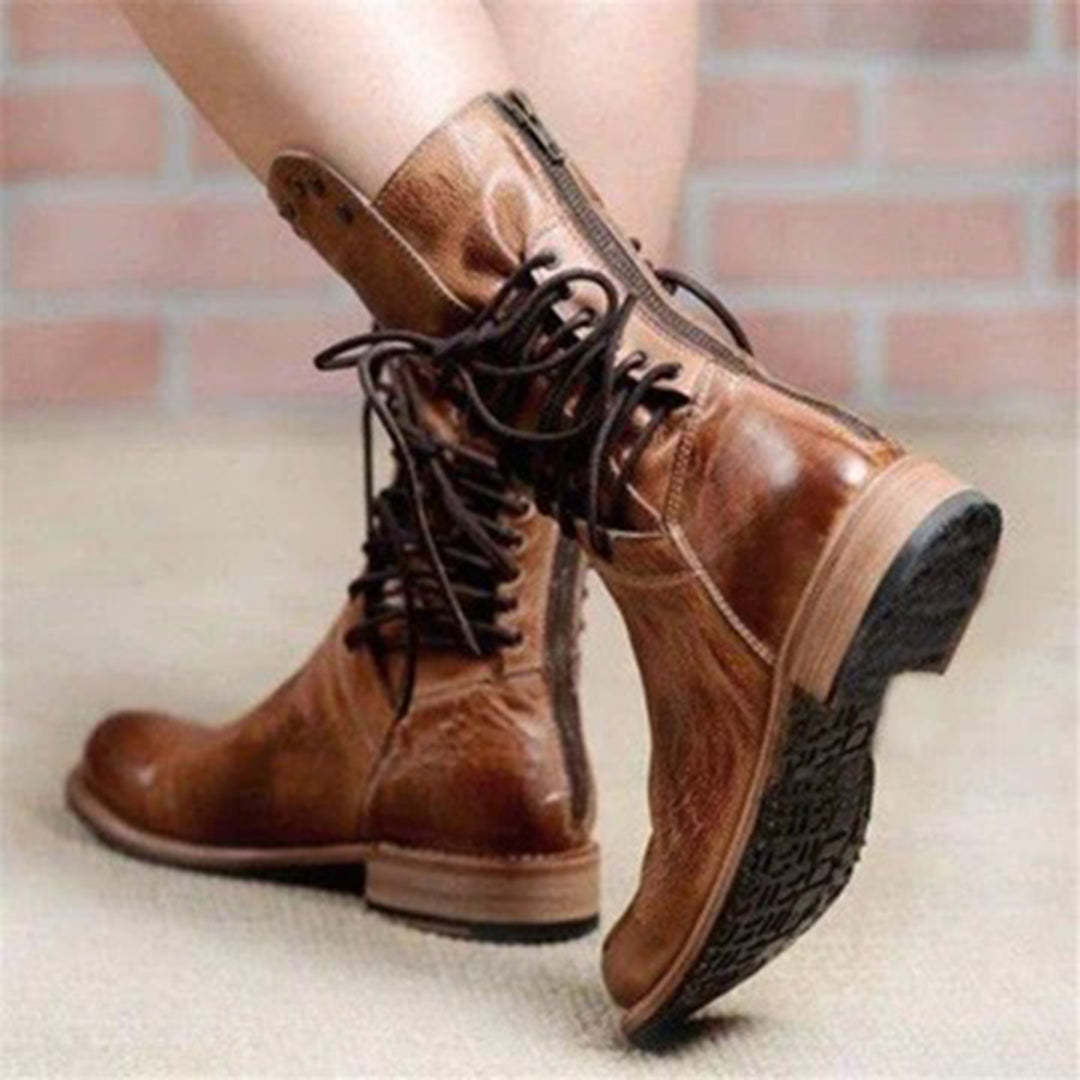 18 autumn and winter low heel square heel rivet mid-tube knight boots for women