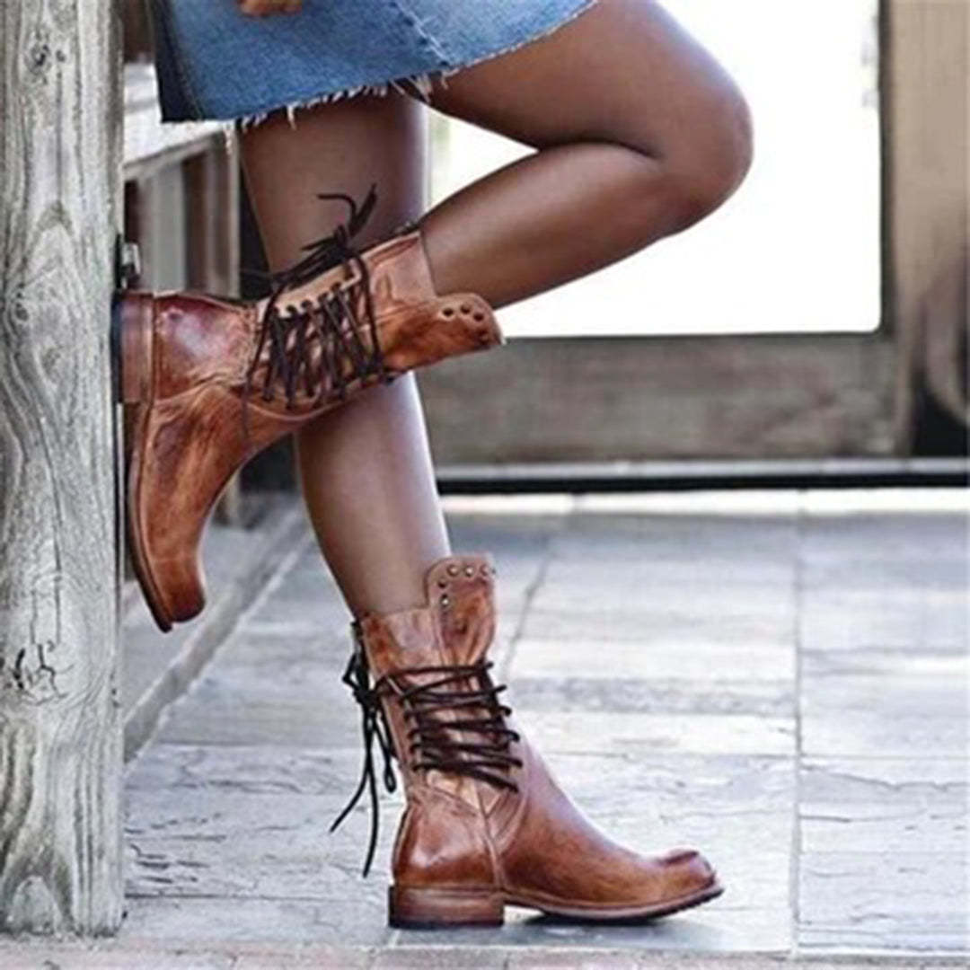 18 autumn and winter low heel square heel rivet mid-tube knight boots for women