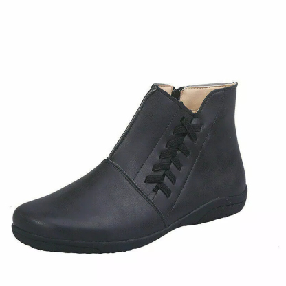 Casual Women's Round Toe Flat Ankle Boots Side Zip Autumn Winter Shoes Low Heels