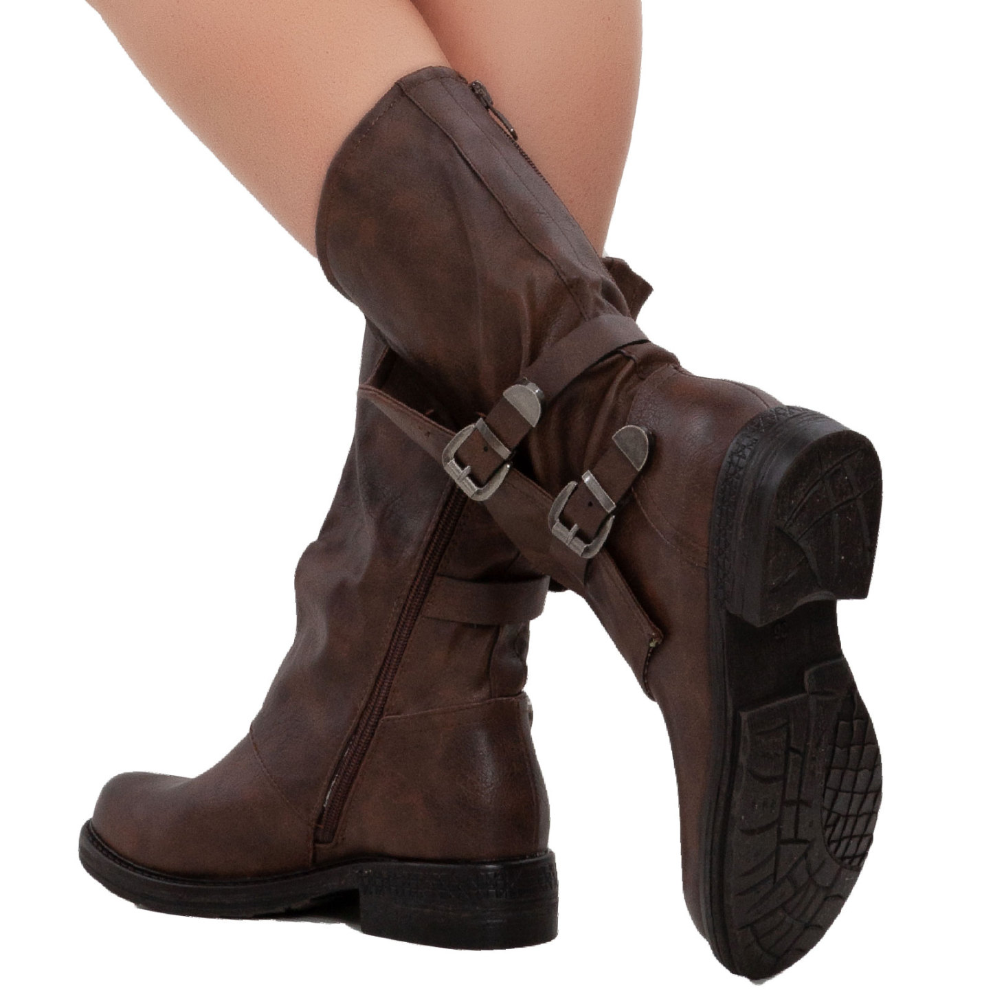 Women's Biker Boots With Buckles Casual Motorcycle Shoes