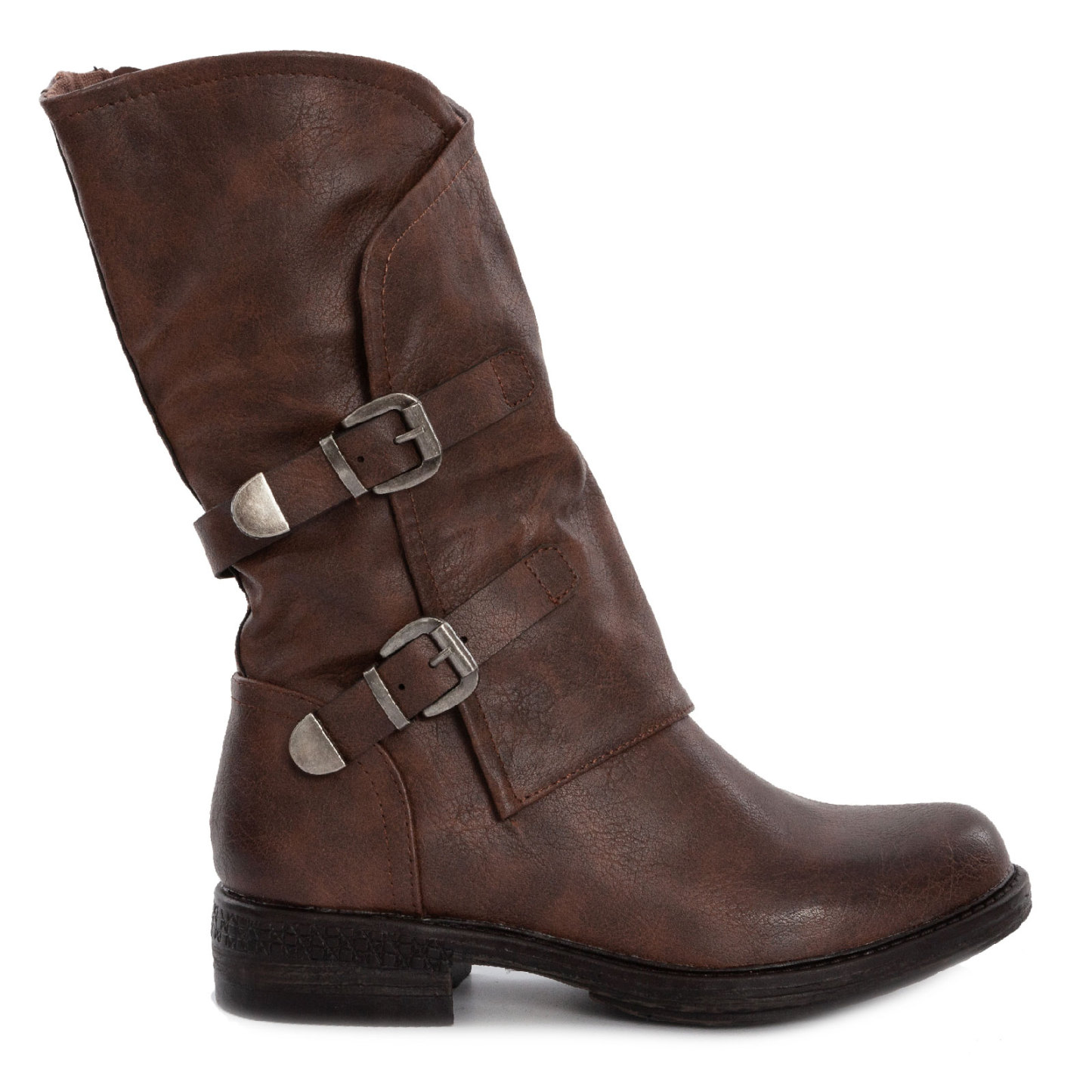 Women's Biker Boots With Buckles Casual Motorcycle Shoes