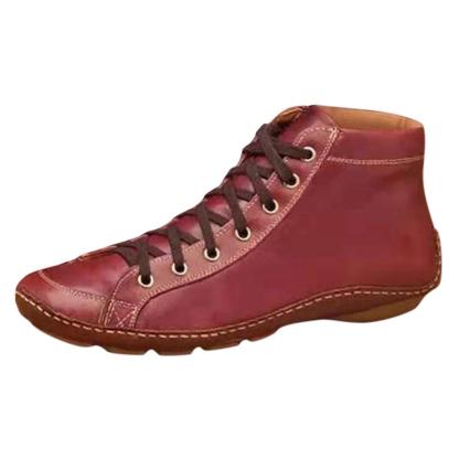 New 2025 Women'S Round-Toe Casual Women'S Leather Boots High Heels Front Lace Martin Boots Shock Absorbing Low Heels Women'S Shoes