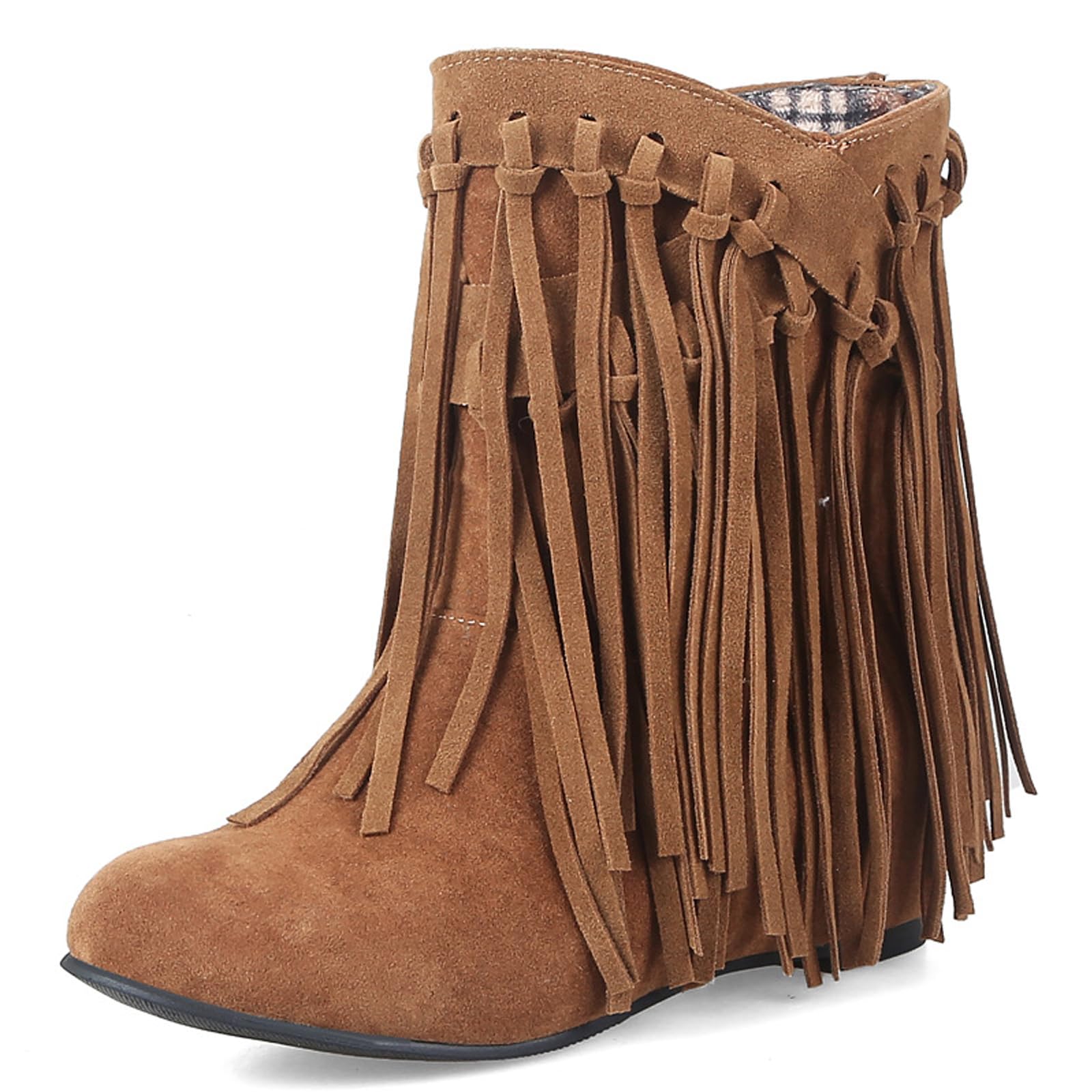 Women's round head artificial PU casual women's leather boots sleeves tassel boots thickened high and low heels women's shoes origin source