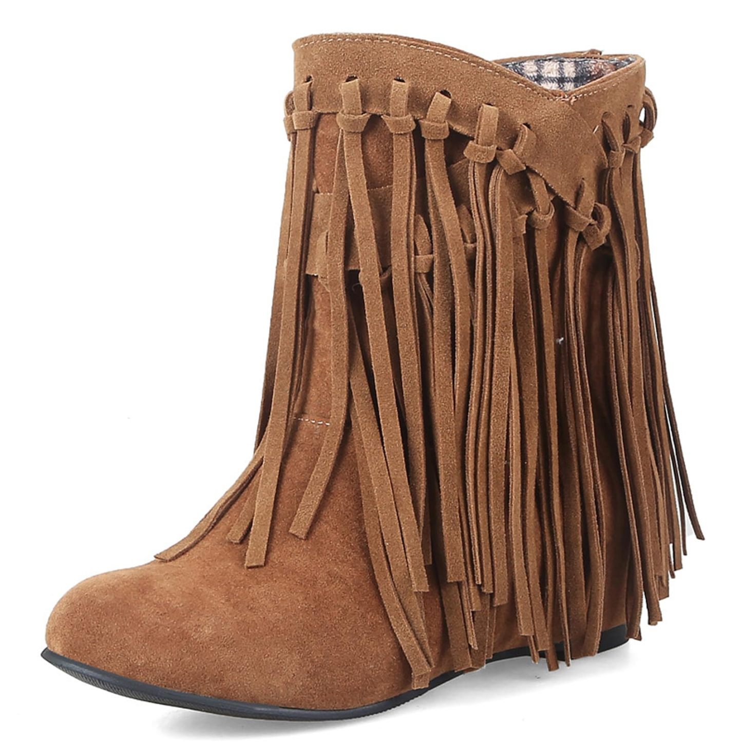Women's round head artificial PU casual women's leather boots sleeves tassel boots thickened high and low heels women's shoes origin source