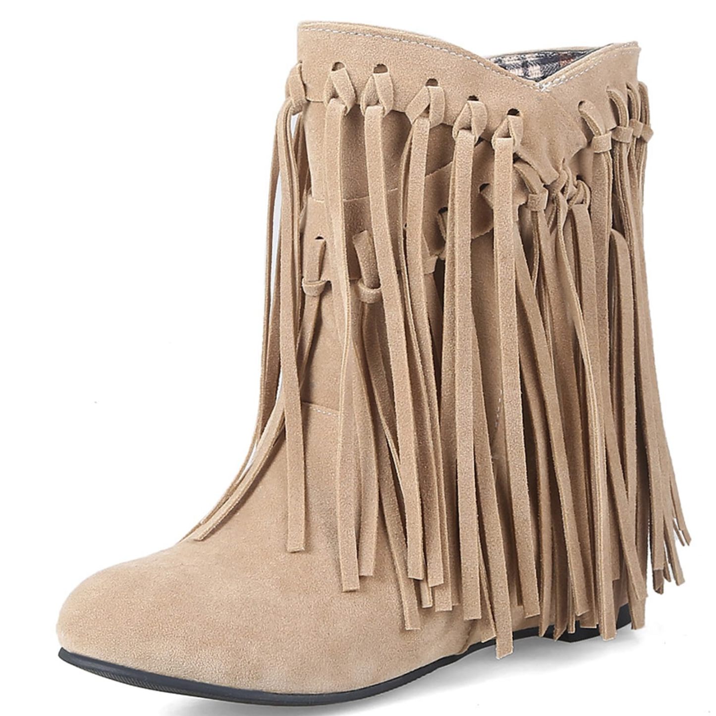 Women's round head artificial PU casual women's leather boots sleeves tassel boots thickened high and low heels women's shoes origin source