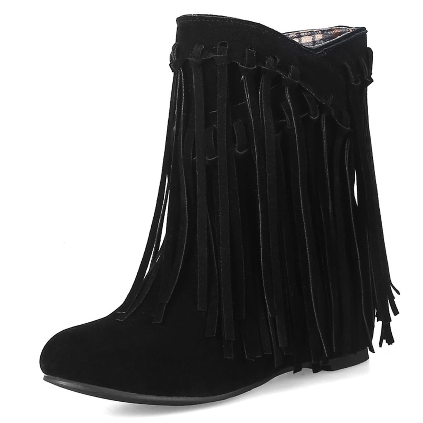 Women's round head artificial PU casual women's leather boots sleeves tassel boots thickened high and low heels women's shoes origin source