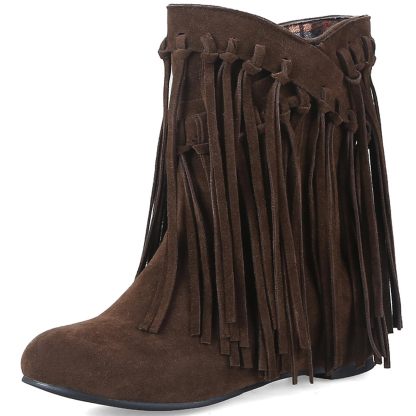 Women's round head artificial PU casual women's leather boots sleeves tassel boots thickened high and low heels women's shoes origin source