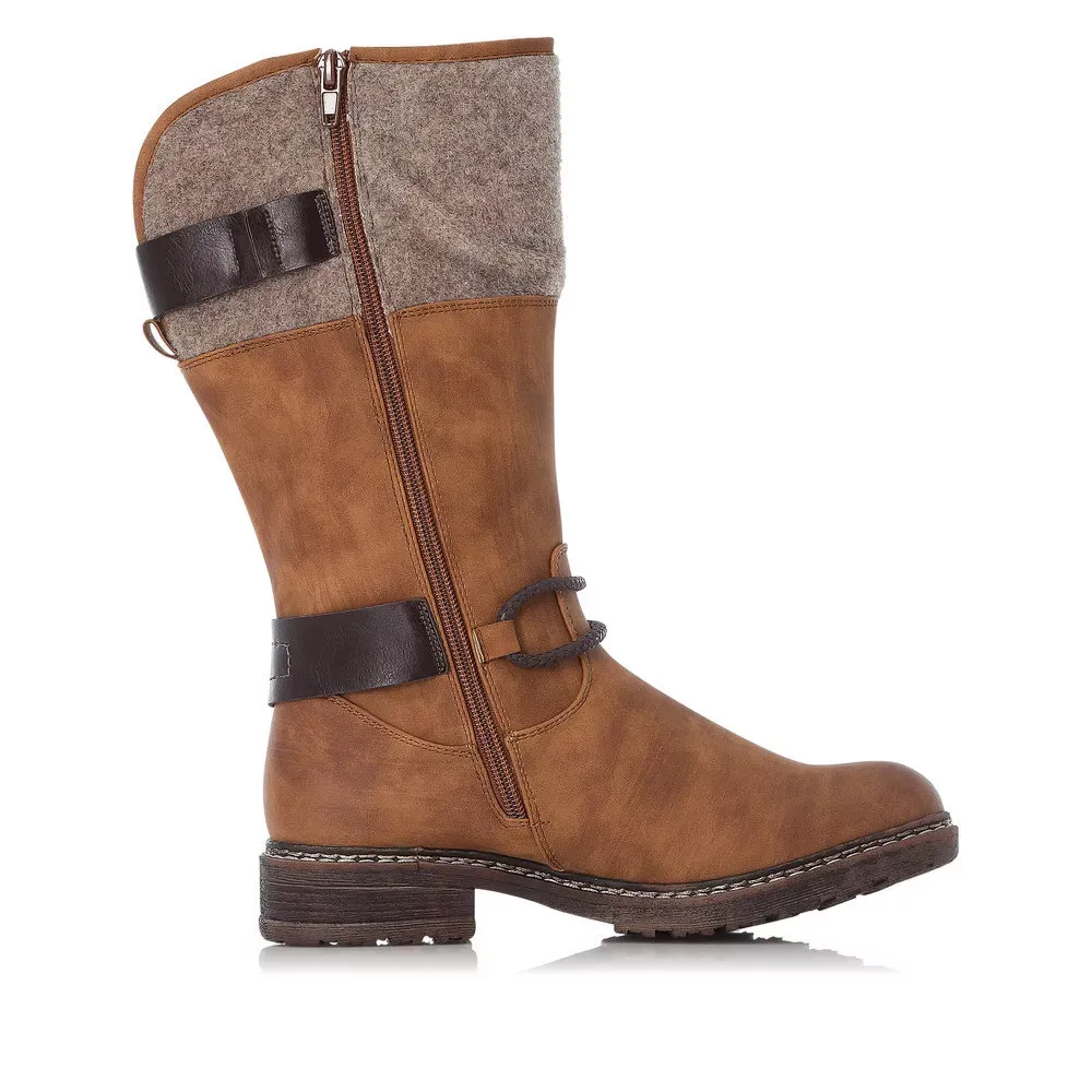 Women'sBrown Autumn/Winter Side Zip Mid-Calf Boots