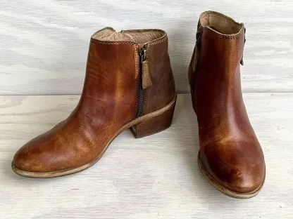 By Bed Stu Liz Distressed Leather & Suede Double Zip Handmade Ankle Boots