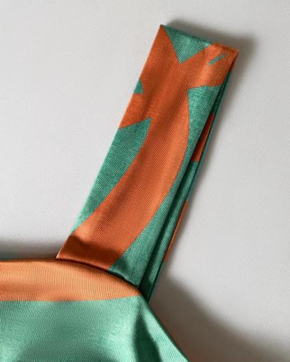 Geometric Print Thick Strap Dress Casual Slim Fit Slit Maxi Dress with Pockets