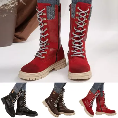 Ladies Riding Boot Side Zipper Mid-Calf Boots Combat Women Casual Lace Up Shoes