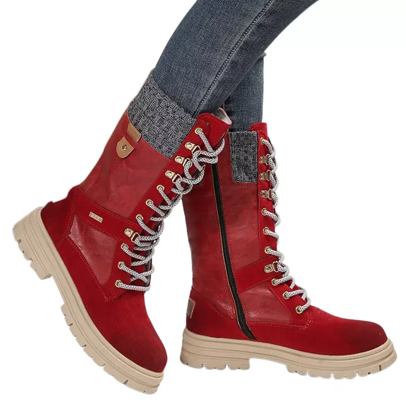Ladies Riding Boot Side Zipper Mid-Calf Boots Combat Women Casual Lace Up Shoes