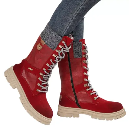 Ladies Riding Boot Side Zipper Mid-Calf Boots Combat Women Casual Lace Up Shoes