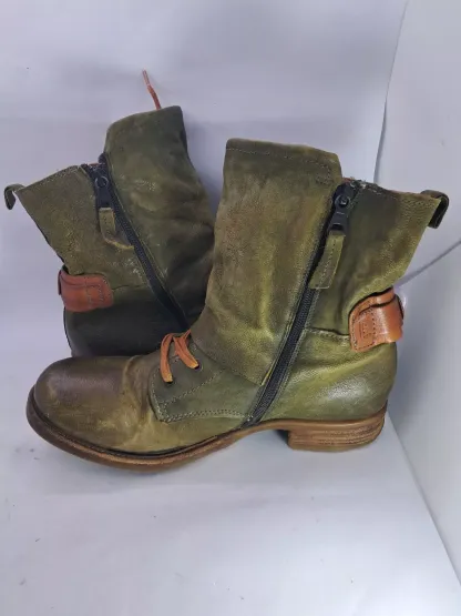 Women's round toe artificial PU European and American women's leather boots side zipper Martin boots thick warm mid-heel women's shoes