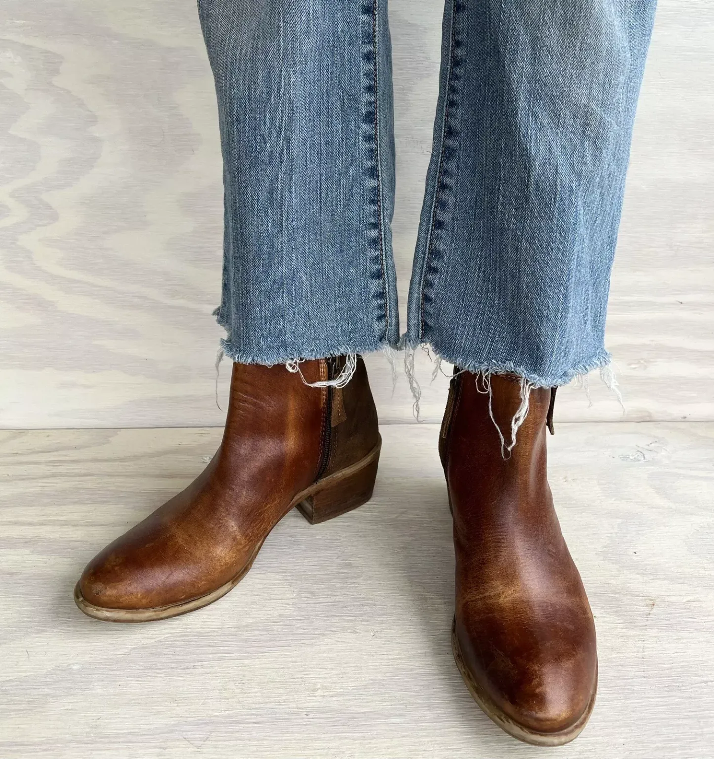 By Bed Stu Liz Distressed Leather & Suede Double Zip Handmade Ankle Boots
