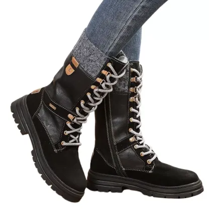 Ladies Riding Boot Side Zipper Mid-Calf Boots Combat Women Casual Lace Up Shoes