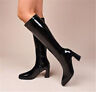 Sexy Botas de salón para mujer hasta la rodilla de cuero punta puntiaguda tacón de bloque cremalera media talla