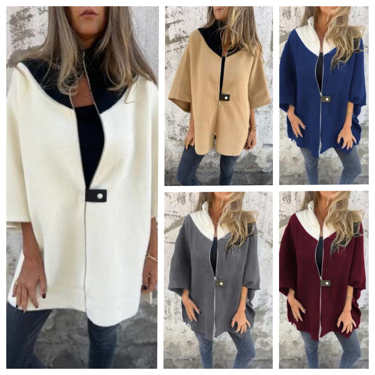 Stand Collar Half Zip Casual Jacket, Women's Autumn and Winter Loose Long Sleeve Stand Collar Coat