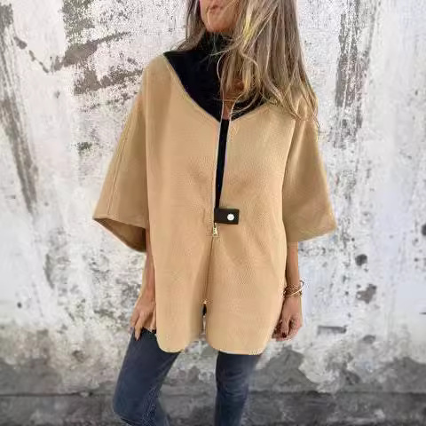 Stand Collar Half Zip Casual Jacket, Women's Autumn and Winter Loose Long Sleeve Stand Collar Coat