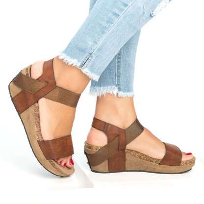 Sandales compenees pour femme - Bout ouvert - Boucle - Chaussures dete - Sandales romaines retro