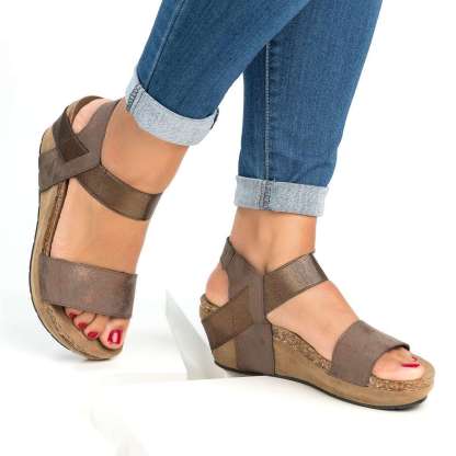 Sandales compenees pour femme - Bout ouvert - Boucle - Chaussures dete - Sandales romaines retro