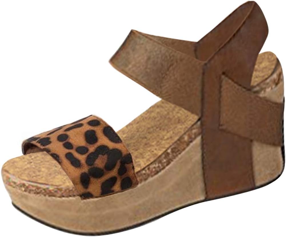Sandales compenees pour femme - Bout ouvert - Boucle - Chaussures dete - Sandales romaines retro