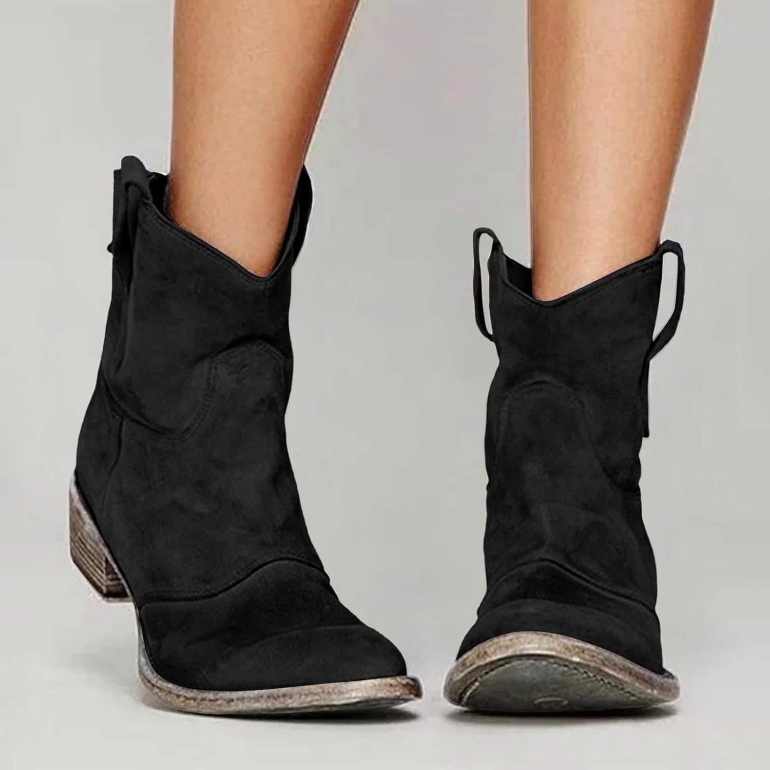 Ankle Boots for Women Low Heel, Chunky Low Heel Winter Wide Width Ankle Boots Slip on Elastic Fall Short Ankle Boots for Women Dressy