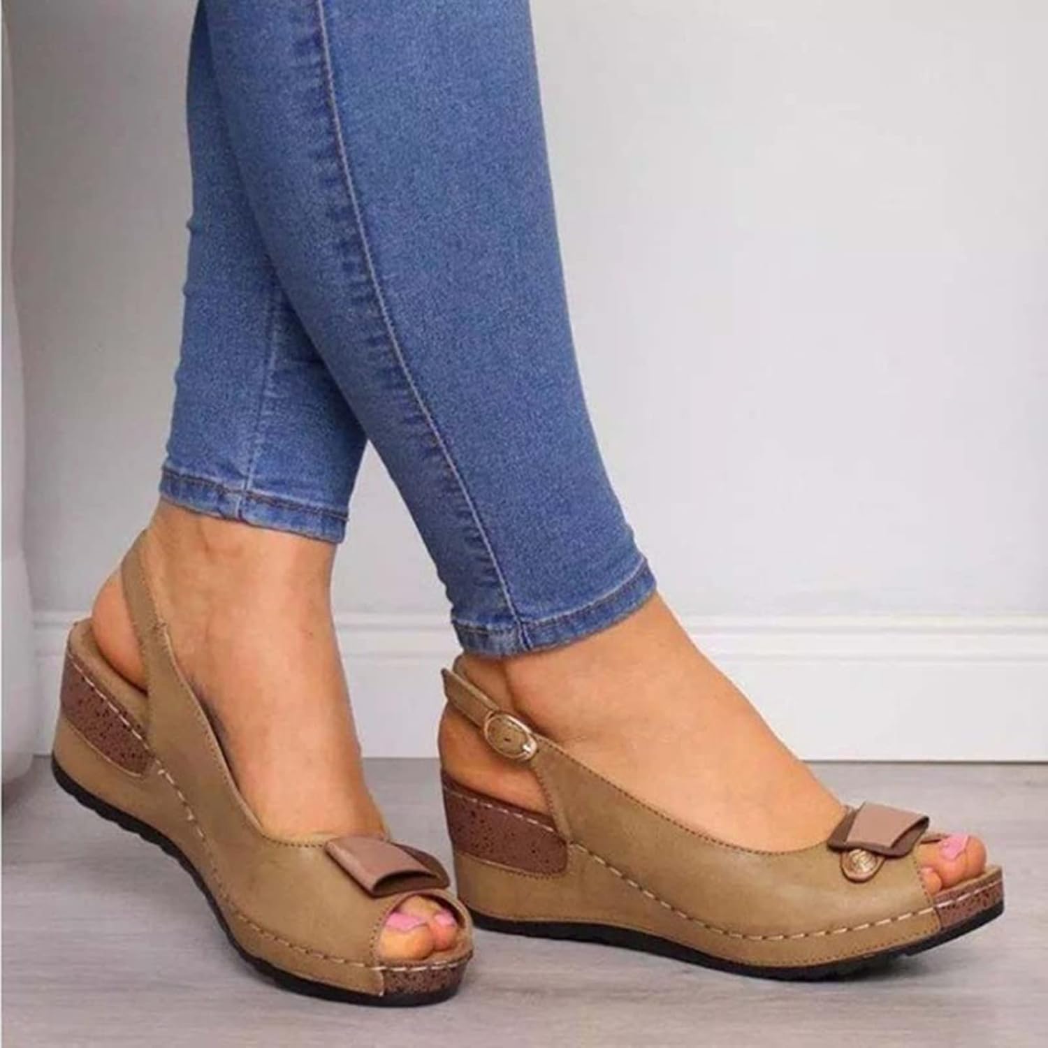 FOURTOC Sandalias de Verano para Mujer, Novedad de 2022, Sandalias de Plataforma con cuña para Mujer, Sandalias Romanas de Boca de Pescado a la Moda, Zapatos de Mujer,Brown,US8/EU40