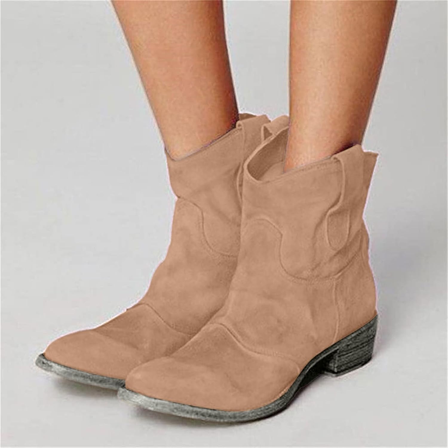 Ankle Boots for Women Low Heel, Chunky Low Heel Winter Wide Width Ankle Boots Slip on Elastic Fall Short Ankle Boots for Women Dressy