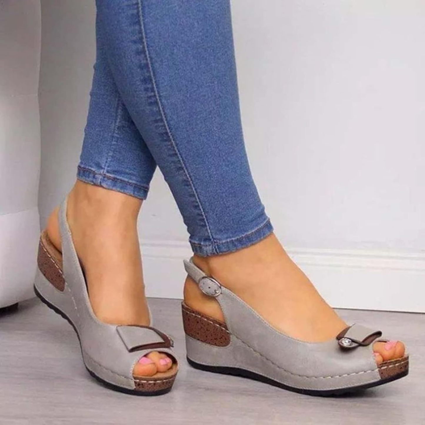 FOURTOC Sandalias de Verano para Mujer, Novedad de 2022, Sandalias de Plataforma con cuña para Mujer, Sandalias Romanas de Boca de Pescado a la Moda, Zapatos de Mujer,Brown,US8/EU40