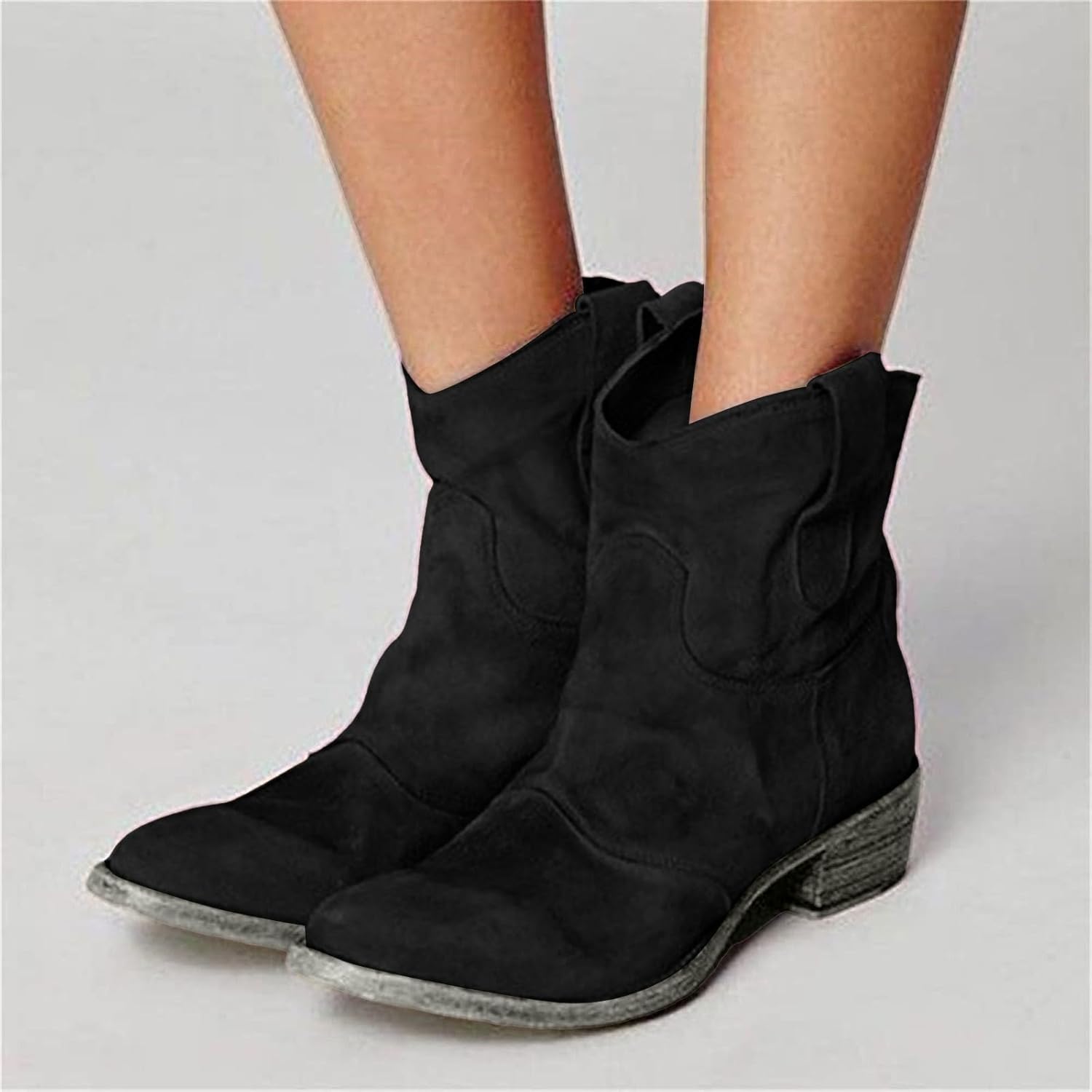 Ankle Boots for Women Low Heel, Chunky Low Heel Winter Wide Width Ankle Boots Slip on Elastic Fall Short Ankle Boots for Women Dressy